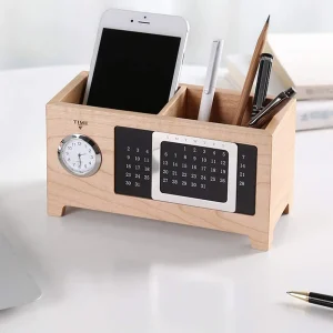 Wooden Desk Pen & Perpetual Calendar Combo