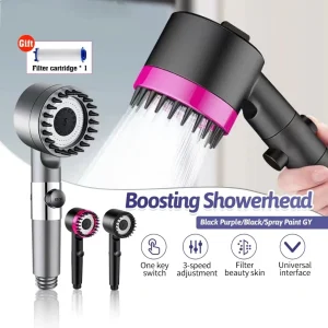3 Mode Adjustable Spray Shower Head with Massage Brush